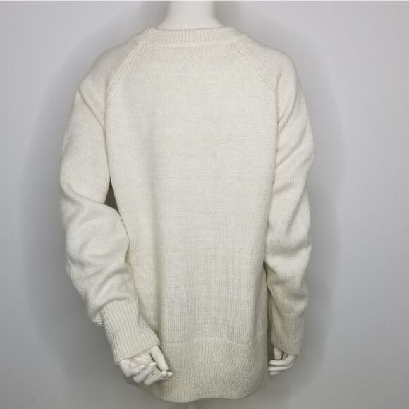 St. John’s Bay Beige Cream Gold Metallic Weave Crew Neck Cable Knit Sweater XL - Picture 2 of 9